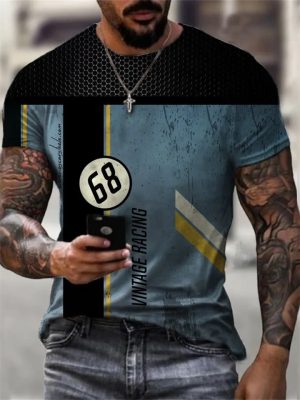 New Fashion Men's Short-sleeved T-shirt 3D Digital Printing Tops Pattern Printing Round Neck Letter T-shirt